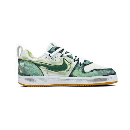 Individuell gestaltete Sneaker Nike Court Borough PRM „Party Star“ – Individuell gestaltete, dekonstruierte Graffiti-Low-Top-Skateschuhe für Herren