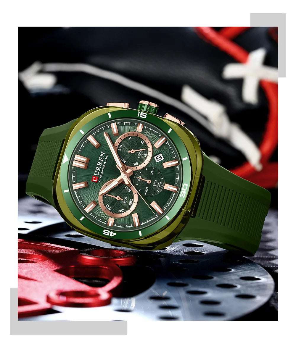 Montre pour homme CURREN – Nouveau modèle de luxe à quartz, bracelet en silicone, style sportif, multifonction, étanche, lumineuse, avec affichage de la date et chronomètre.