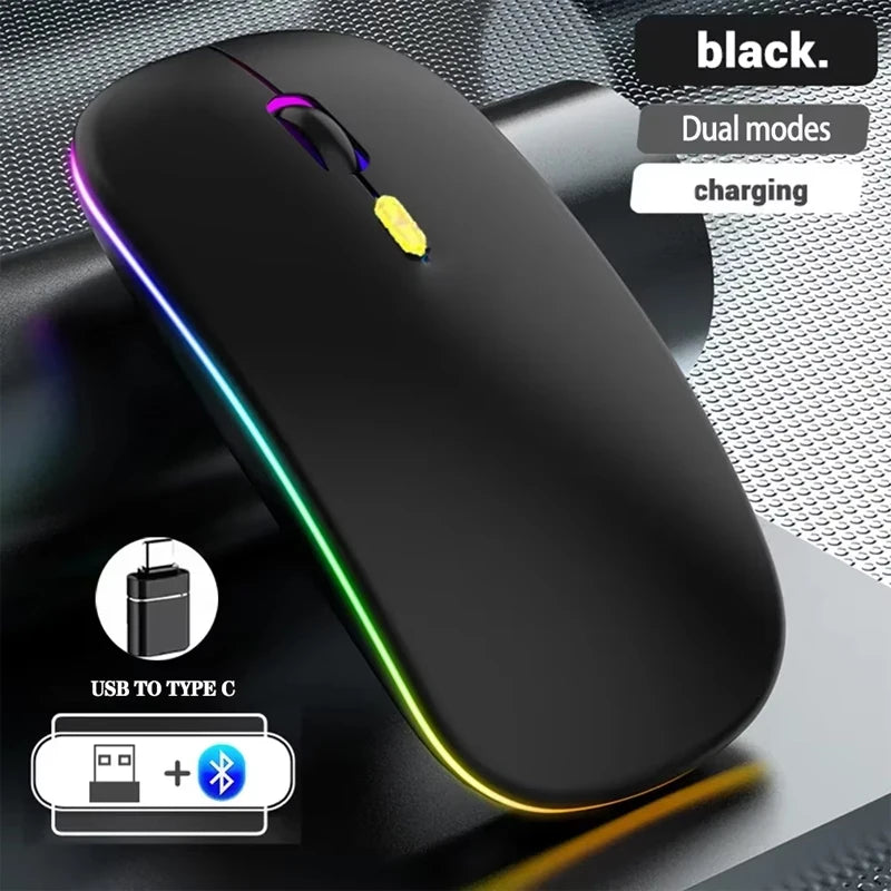 Trådløs genopladelig mus med dobbelt tilstand, Bluetooth-kompatibel 2.4G USB-computermus til laptop, iPad, tablet og notebook – gamingmus