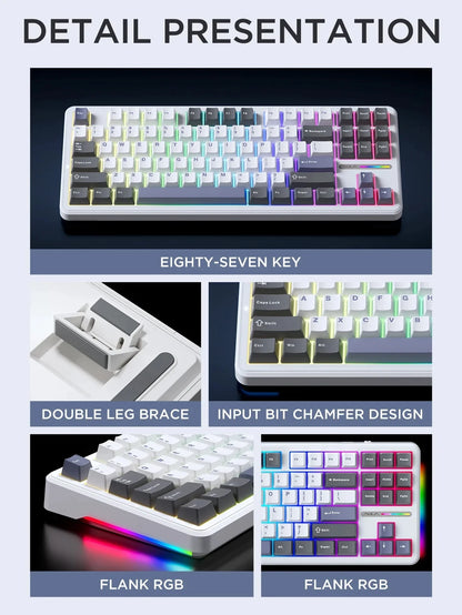 Teclado mecánico AULA F87 Pro 2.4g/USB/Bluetooth inalámbrico trimodo de 87 teclas, RGB, PBT, gasket, 5 capas de amortiguación, teclas completas sin impacto
