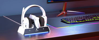 NUBWO G06 Pro Wireless Gaming Headset with Charging Station – Bluetooth 5.3 Gaming Headphones for PS5, PS4 & PC with ENC Microphone and 120-Hour Battery Life