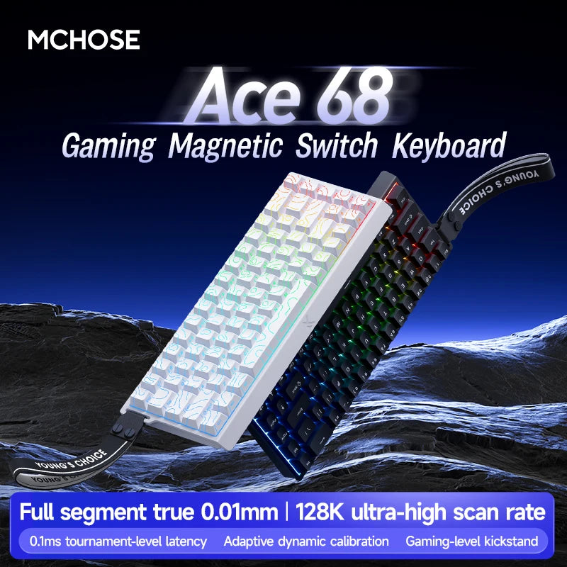 MCHOSE ACE 60 Pro ACE68 V2 Customized Magnetic Axis Gaming Mechanical Keyboard Wired Hot Swap 0.08ms 0.001mmRT 8KHz 256K SOCD/RS