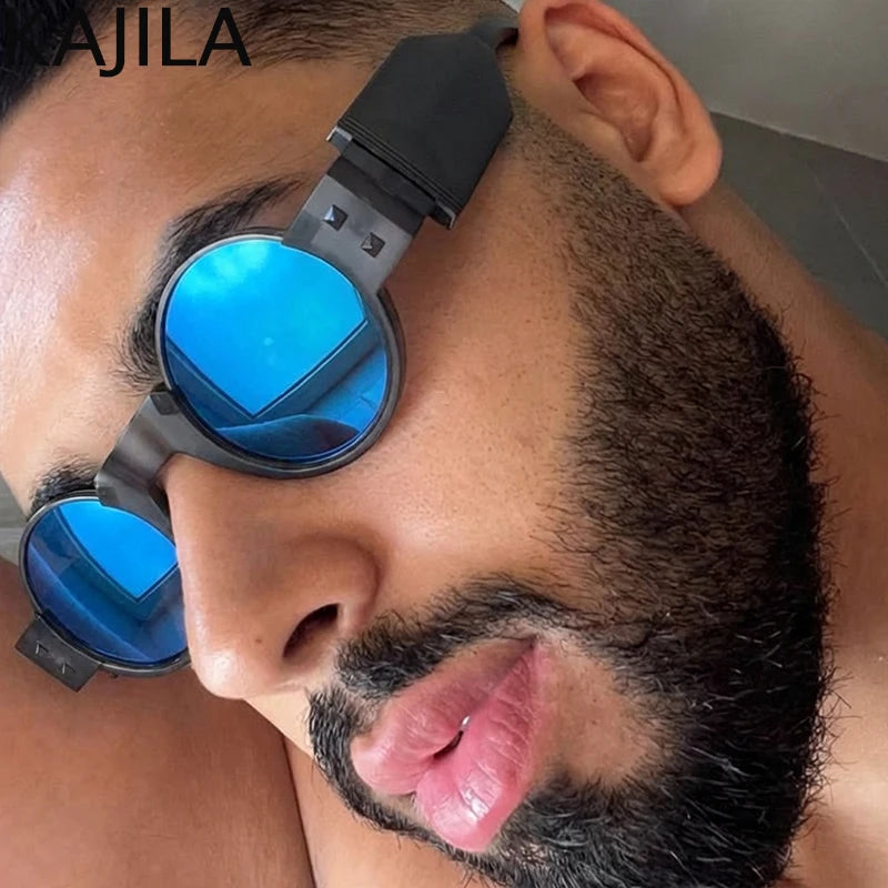 Y2K Punk Gothic Round Sunglasses Men 2026 Luxury Brand Steampunk Wide Temple Thick Frame Sun Glasses For Male Retro Cool Shades