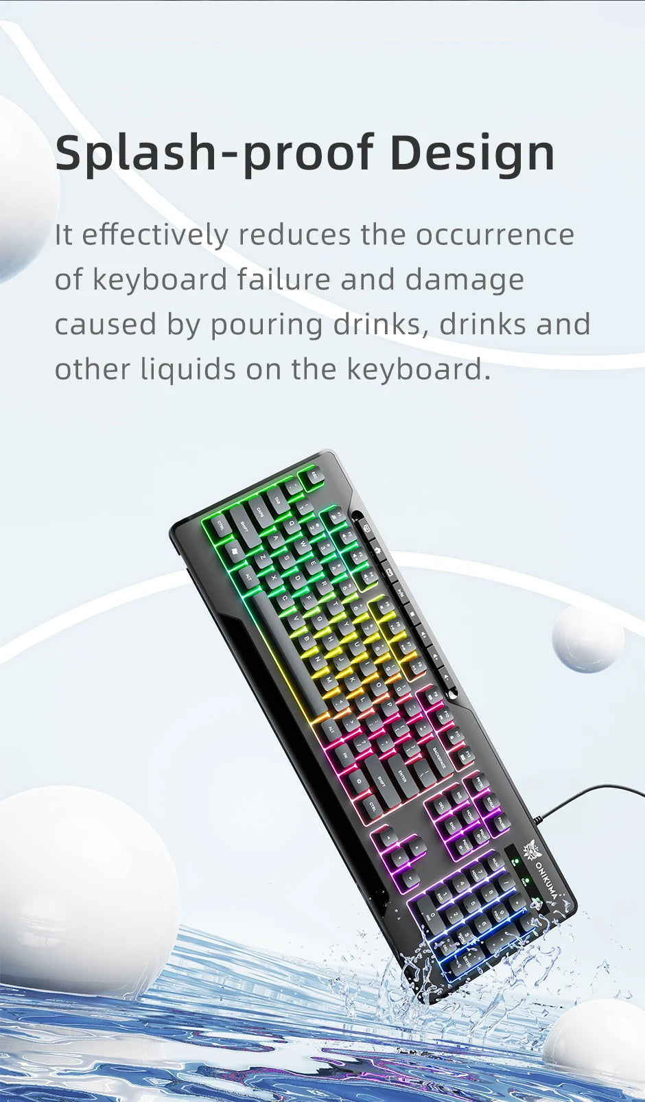 ONIKUMA G32 Wired Gaming Keyboard with RGB Backlit Matte Key Caps 104 Keys Membrane Gaming Keyboards for PC Gamer