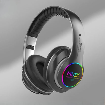 Casque audio RGB Bluetooth 5.0 sans fil, stéréo, circum-auriculaire, avec radio FM, carte TF, AUX, design pliable, 10H d'autonomie