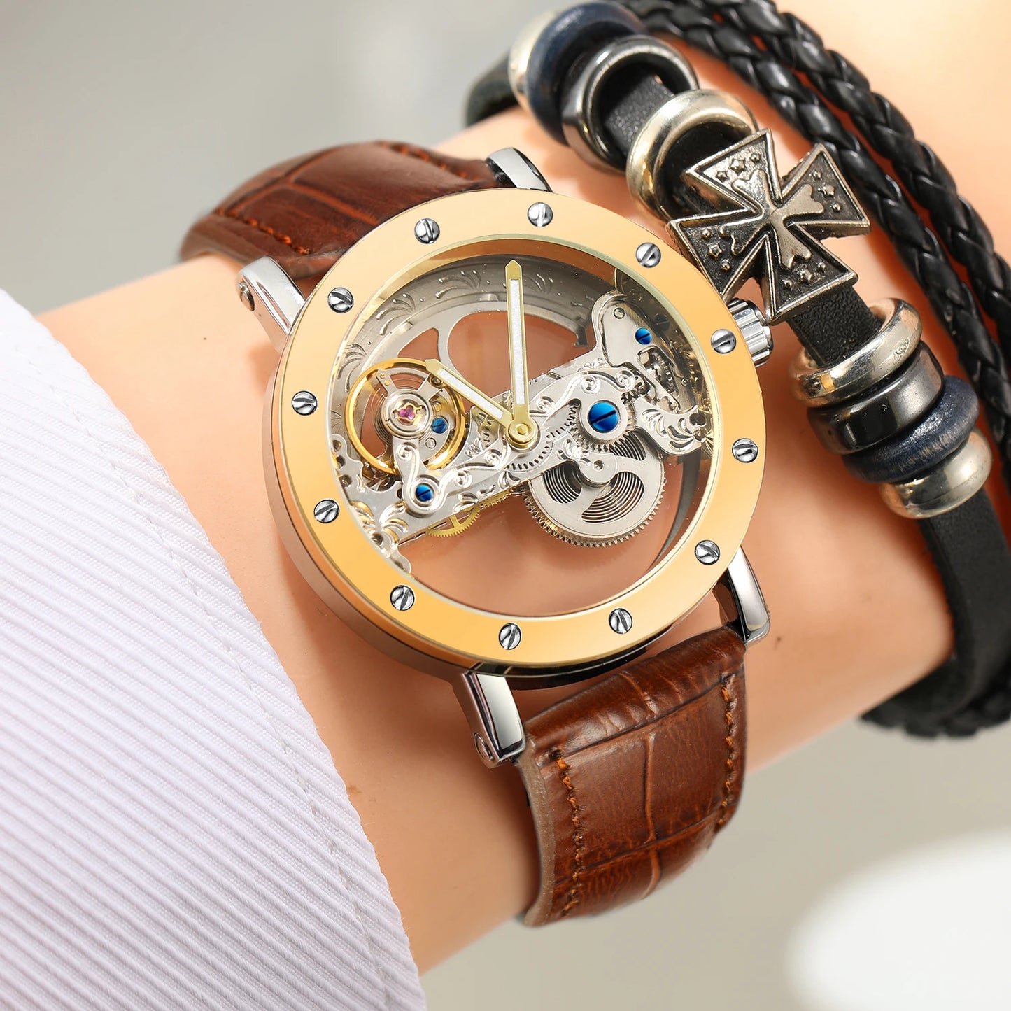 2026 Top Brand Luxury Steel Skeleton Tourbillon Automatic Watch Men Leather Mechanical Waterproof Luminous Elegant Wrist Clock