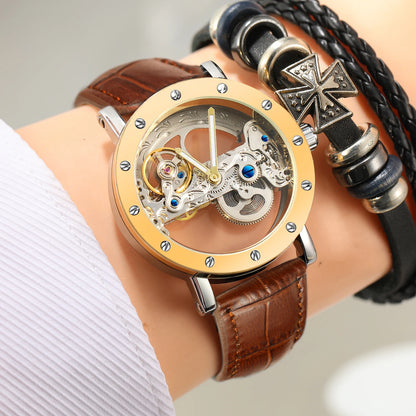 2026 Top Brand Luxury Steel Skeleton Tourbillon Automatic Watch Men Leather Mechanical Waterproof Luminous Elegant Wrist Clock