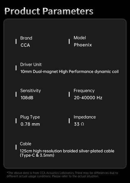 CCA Phoenix Metal Alloy Body 10mm Dual Magnetic Dynamic Coil HIFI Sound Quality In Ear Wired Esports Music Earphones