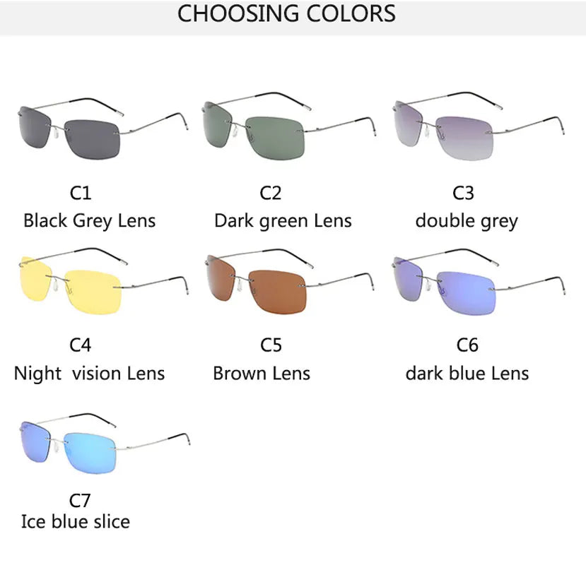 Titanium Frameless Polarized Sunglasses Driver Driving Night Vision Goggle Folding Ultra Light Color Film Titanium SunglassUV400