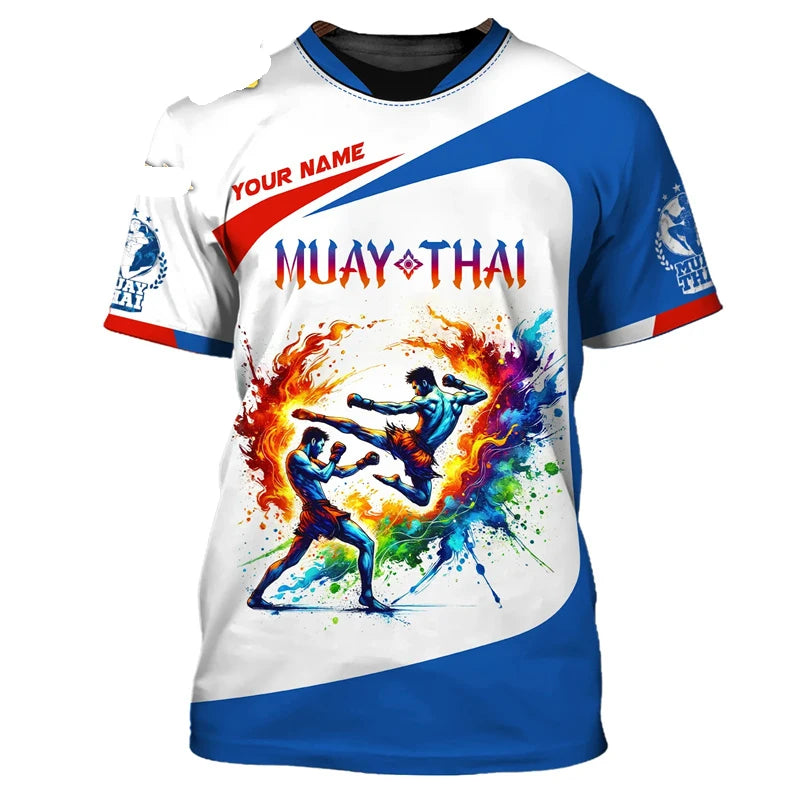 Cool ny Muay Thai-grafisk T-shirt til mænd, 3D-print med tiger- og dragemotiv, personlighed, tilpasset navn, T-shirt til sommer, træning og fitness
