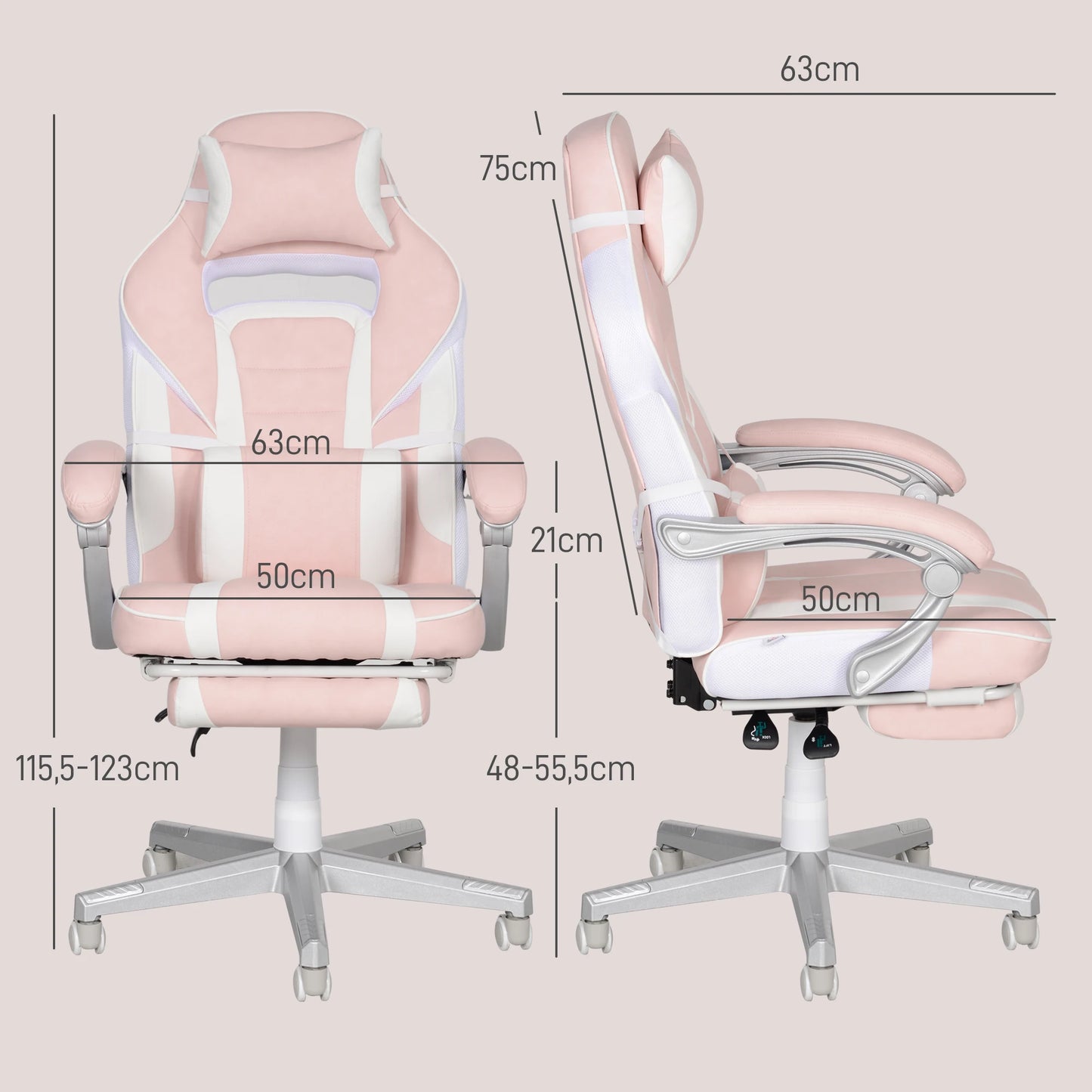 Pink Gaming Chair with Footrest, Adjustable High Back Gaming Chair with Headrest & Lumbar Pillow, 360° Swivel Ergonomic Faux Leather Gaming Chair for Office & Gaming