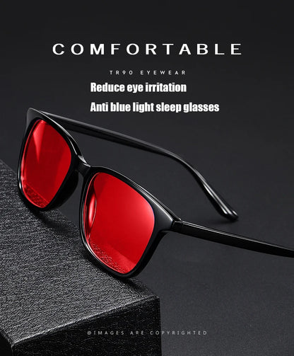 Men Sleep Blue Light Blocking Glasses Women Anti Radiation Computer Eyewear UV500 PC Red Lenses TR90 Square Eyeglasses Frames