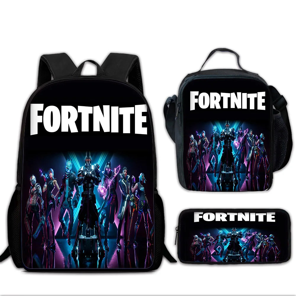Trendiger Gaming-Schulrucksack für Kinder mit Lunchbags, Design-F-FortniteS Federmäppchen, Schultaschen für Jungen und Mädchen, ideales Geschenk