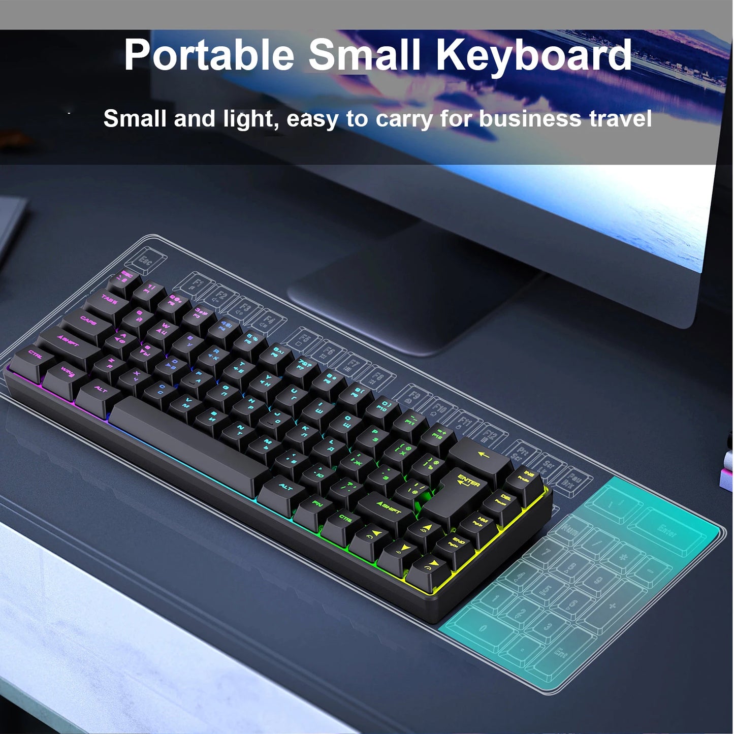 Mechanische Gaming-Tastatur mit 68 Tasten, Russisch/Englisch, zweisprachig, mit RGB-Hintergrundbeleuchtung fürs Gaming