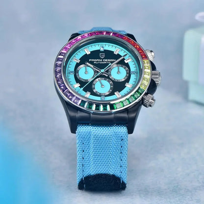 PAGANI DESIGN Luxury Men's Mechanical Watch 40mm Multifunctional timing watch Rainbow Bezel Sapphire Glass Men's Watches PD1732