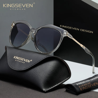 KINGSEVEN Casual Women Sunglasses Driving UV400 Polarized Protective Fashion Glasses Luxury Cat Eye Round Large Eyewear Frames