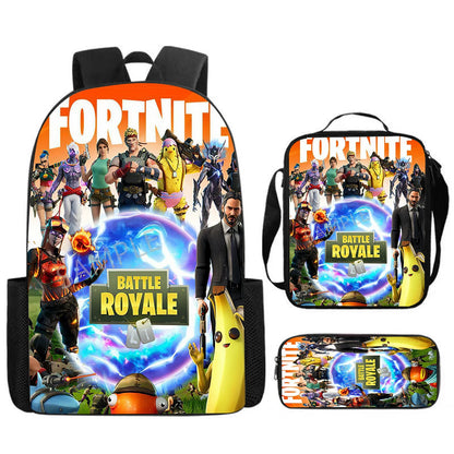 Cute Cartoon  3pcs Set School Backpack with Lunch Bag Pencil Case , Large Anime Fortnite Kids School Bags For Boys and Girls