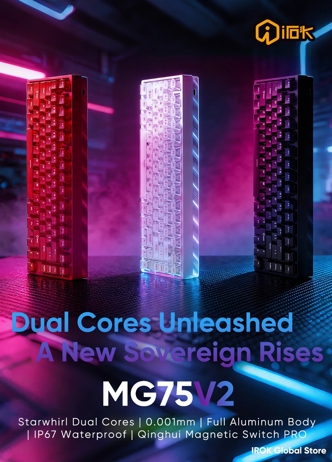 IROK MG75 V2 MG75V2 Aluminum Magnetic Gaming Mechanical Keyboard Rapid Trigger 0.07ms 8KHz 0.001mm 512K Scan rate Gamer Keyboard