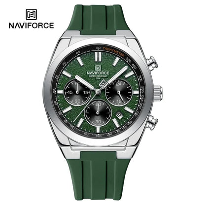 Мъжки ръчен часовник NAVIFORCE – луксозен и спортен стил, кварцов механизъм, 24-часов дисплей, прозорец за датата, хронограф, водоустойчив – идея за подарък за мъж
