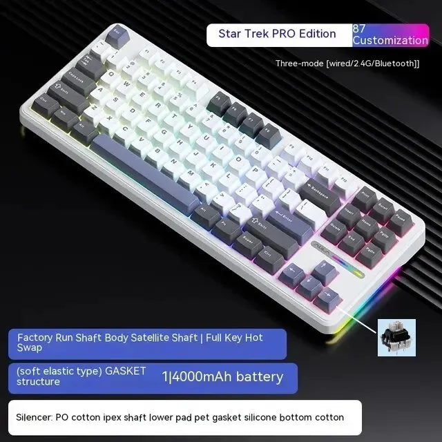 Teclado mecánico AULA F87 Pro 2.4g/USB/Bluetooth inalámbrico trimodo de 87 teclas, RGB, PBT, gasket, 5 capas de amortiguación, teclas completas sin impacto