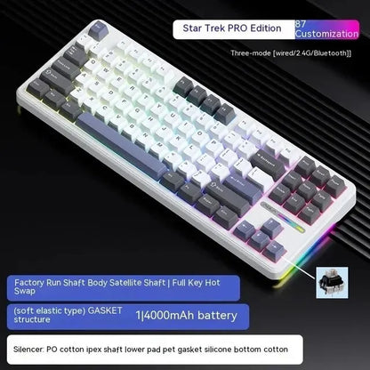 Teclado mecánico AULA F87 Pro 2.4g/USB/Bluetooth inalámbrico trimodo de 87 teclas, RGB, PBT, gasket, 5 capas de amortiguación, teclas completas sin impacto