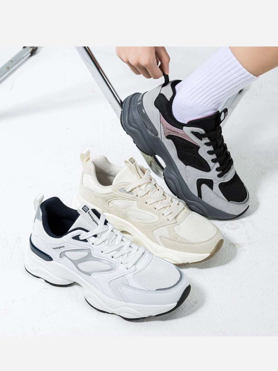 Baasploa Women Walking Shoes Lightweight Mesh Breathable Sport Shoes Comfort Soft Female Leather Height Increase Casual Sneakers