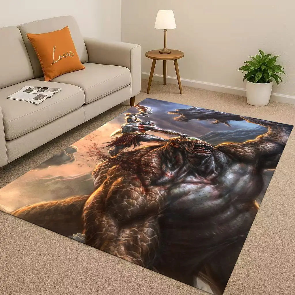 Kratos God of War Game Cartoon Gamer Living Room Non-Slip Area Rug Soft Carpet for Bedroom Playroom Sofa,Easy Clean Home Doormat