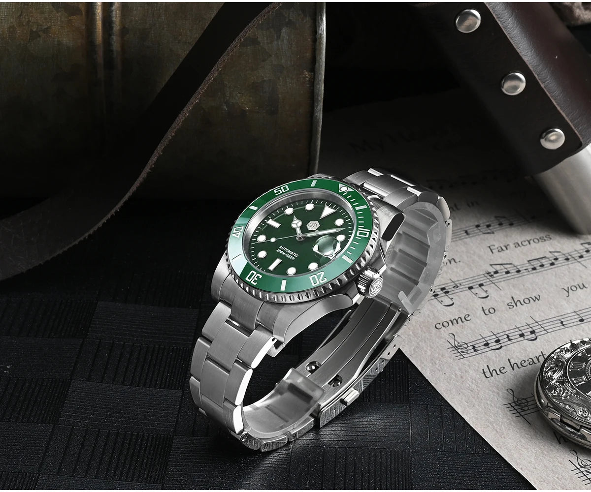 San Martin 40mm Water Ghost PT5000 Automatic Men Diving Watch Business Mechanical Sapphire Waterproof 20Bar Luxury BGW-9 SN0017D