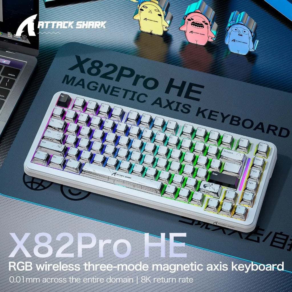 ATTACK SHARK X82Pro HE Wireless Magnetic Axis Gaming Keyboard 8KHz Rate 0.01mm RT Precision 5000mAh Tri Mode RGB 82 Keys PBT