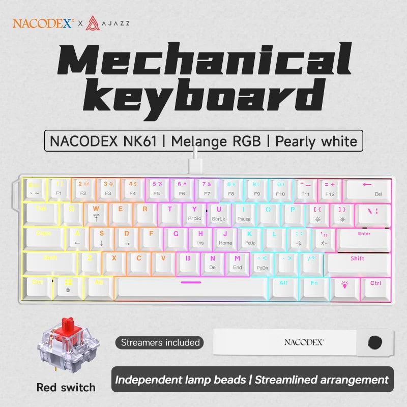 Ajazz NK61 Wired Mechanical Keyboard 60% Mixed Color RGB Hot-Swap 61 Keys Gaming Keyboard Rad Switch for Esports Gamers