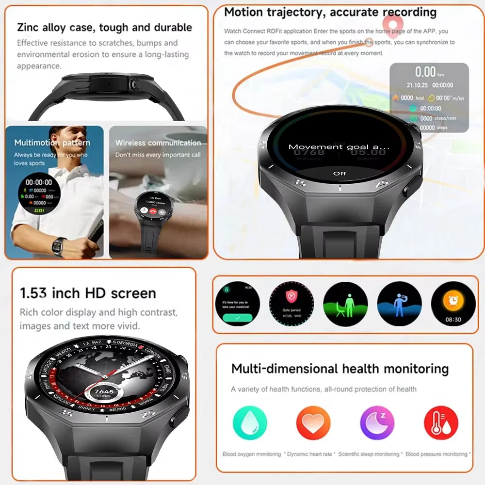 LAXASFIT 2026 New Smart Watch Men's 1.52 HD Screen Bluetooth Talk Heart Rate Monitor Men Women NFC Outdoor Sports Smart Watch