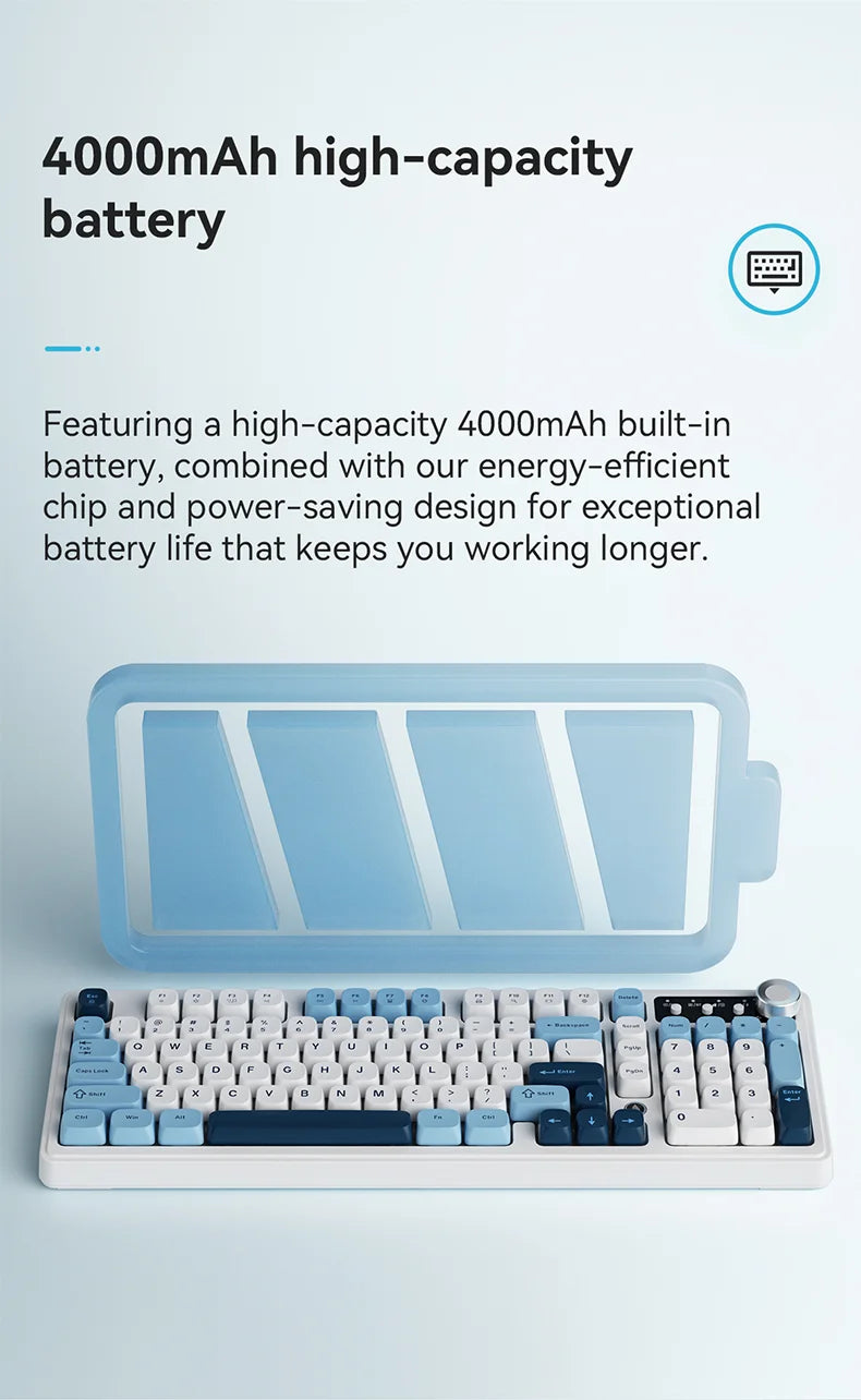 AJAZZ AF98 kabelgebundene/kabellose Tastatur mit mechanischem Tippgefühl, für das Büro, lange Akkulaufzeit, drei Modi, RGB-Mischbeleuchtung, ABS-Tastenkappen, ergonomisch