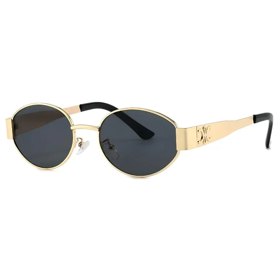 Unisex Luxury Metal Sunglasses Designer Fashion Oval Eyewear Shades UV400 Stylish Sun Glasses for Men And Women