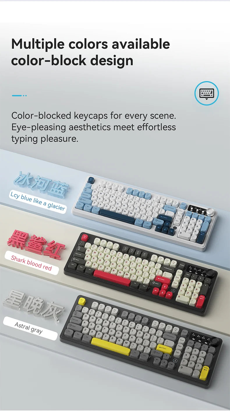 AJAZZ AF98 kabelgebundene/kabellose Tastatur mit mechanischem Tippgefühl, für das Büro, lange Akkulaufzeit, drei Modi, RGB-Mischbeleuchtung, ABS-Tastenkappen, ergonomisch