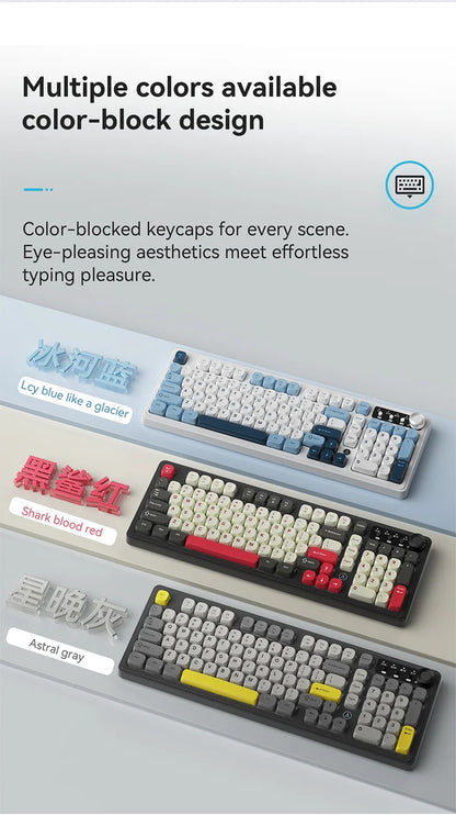AJAZZ AF98 kabelgebundene/kabellose Tastatur mit mechanischem Tippgefühl, für das Büro, lange Akkulaufzeit, drei Modi, RGB-Mischbeleuchtung, ABS-Tastenkappen, ergonomisch