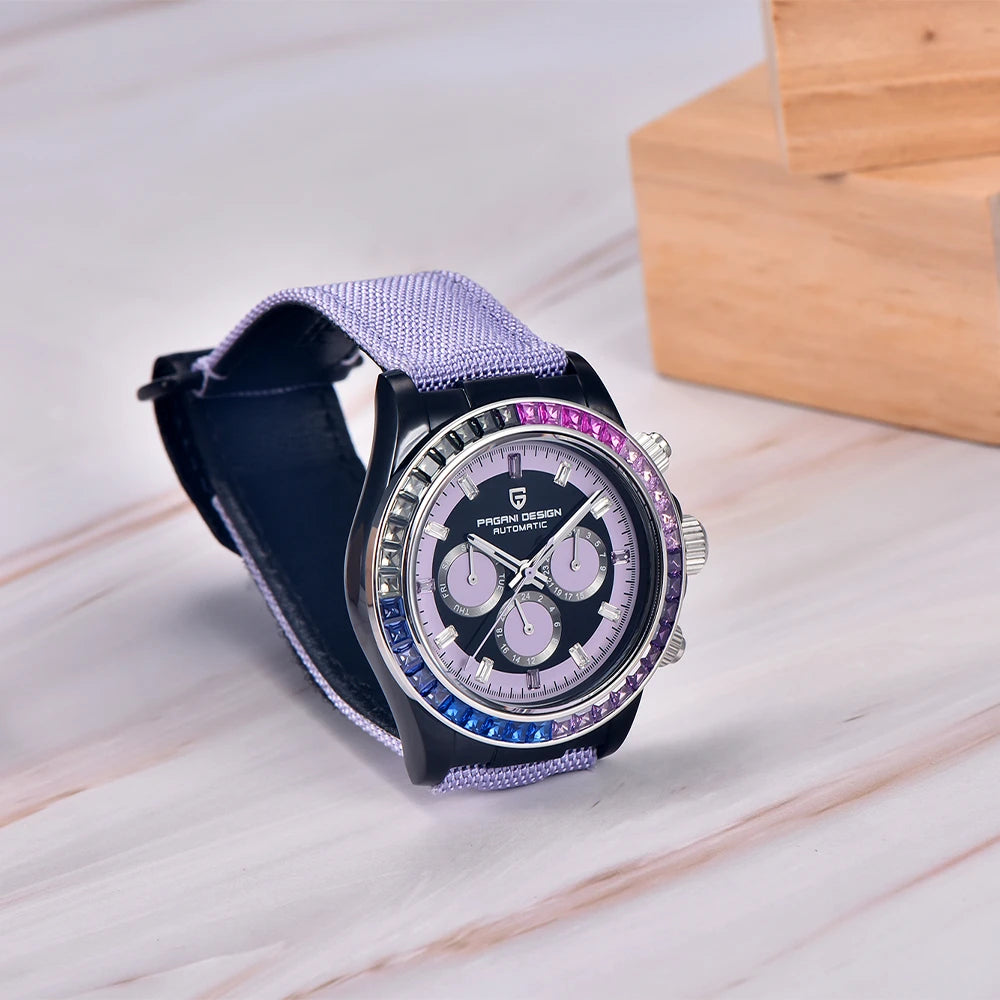 PAGANI DESIGN Luxury Men's Mechanical Watch 40mm Multifunctional timing watch Rainbow Bezel Sapphire Glass Men's Watches PD1732