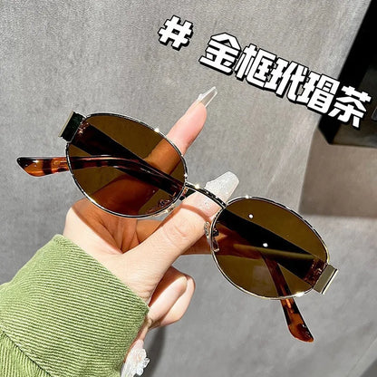 New Small Oval Women Sunglasses Trendy Luxury Design Metal Frame Shades UV400 Eyewear for Female Classic Vintage Sun Glasses