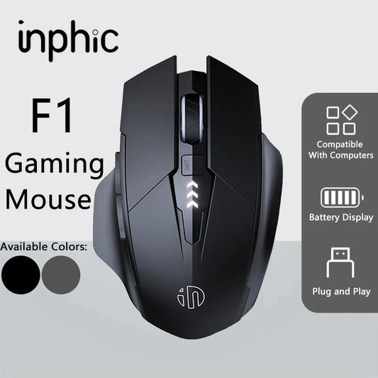 INPHIC F1 2.4G bezprzewodowa mysz 500mAh, ergonomiczna, ładowalna, z wyświetlaczem poziomu baterii, cicha, do biura i domu, laptopa, komputera stacjonarnego, uniwersalna