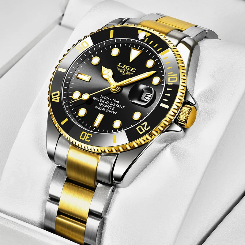 Orologio da uomo LIGE – Cronografo al quarzo, impermeabile, stile casual e professionale, accessorio di moda di lusso di un grande marchio.