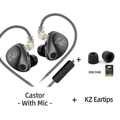 KZ Castor Wired Earbuds HiFi Bass Earphones with Dual Dynamic Drivers, Tunable Balanced Armature In-Ear Headphones, High Resolution Audio Earbuds