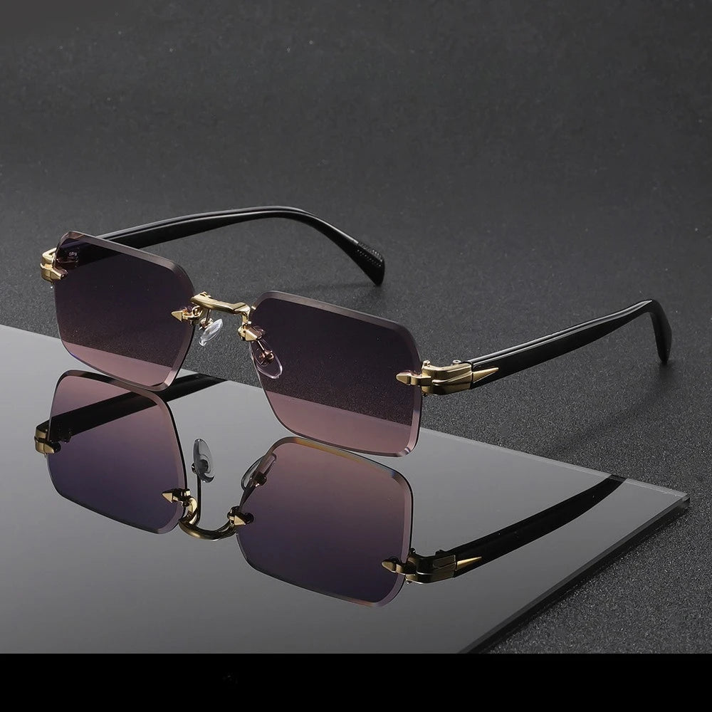 Metal Rimless Sunglasses Metal Hinges Men's Women's Beveled Edge Outdoor UV Protection Eyewear Brand Designer Stylish Glasses