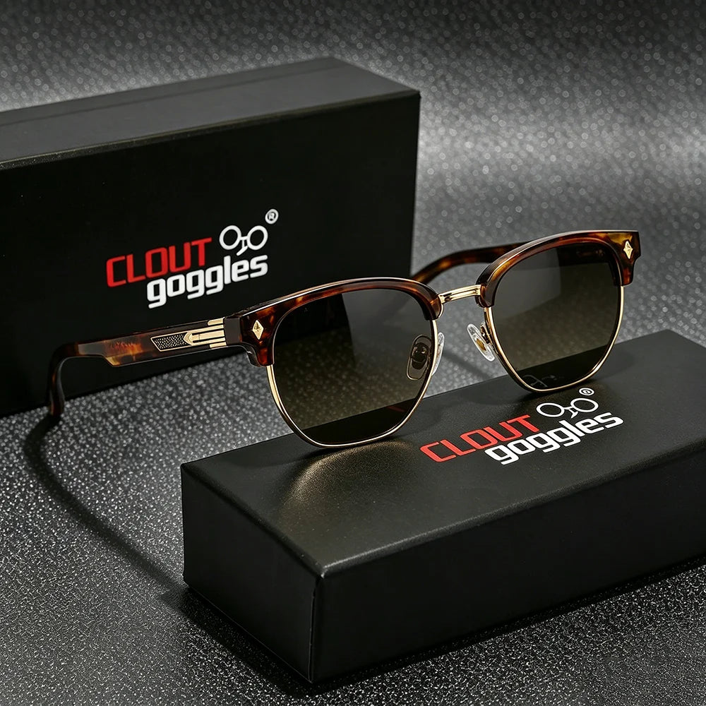 CLOUT GOGGLES Business Sunglasses Male Female Metal Polygon Rivet Half Frame Outdoor Driving Ultraviolet Protection Sun Glasses