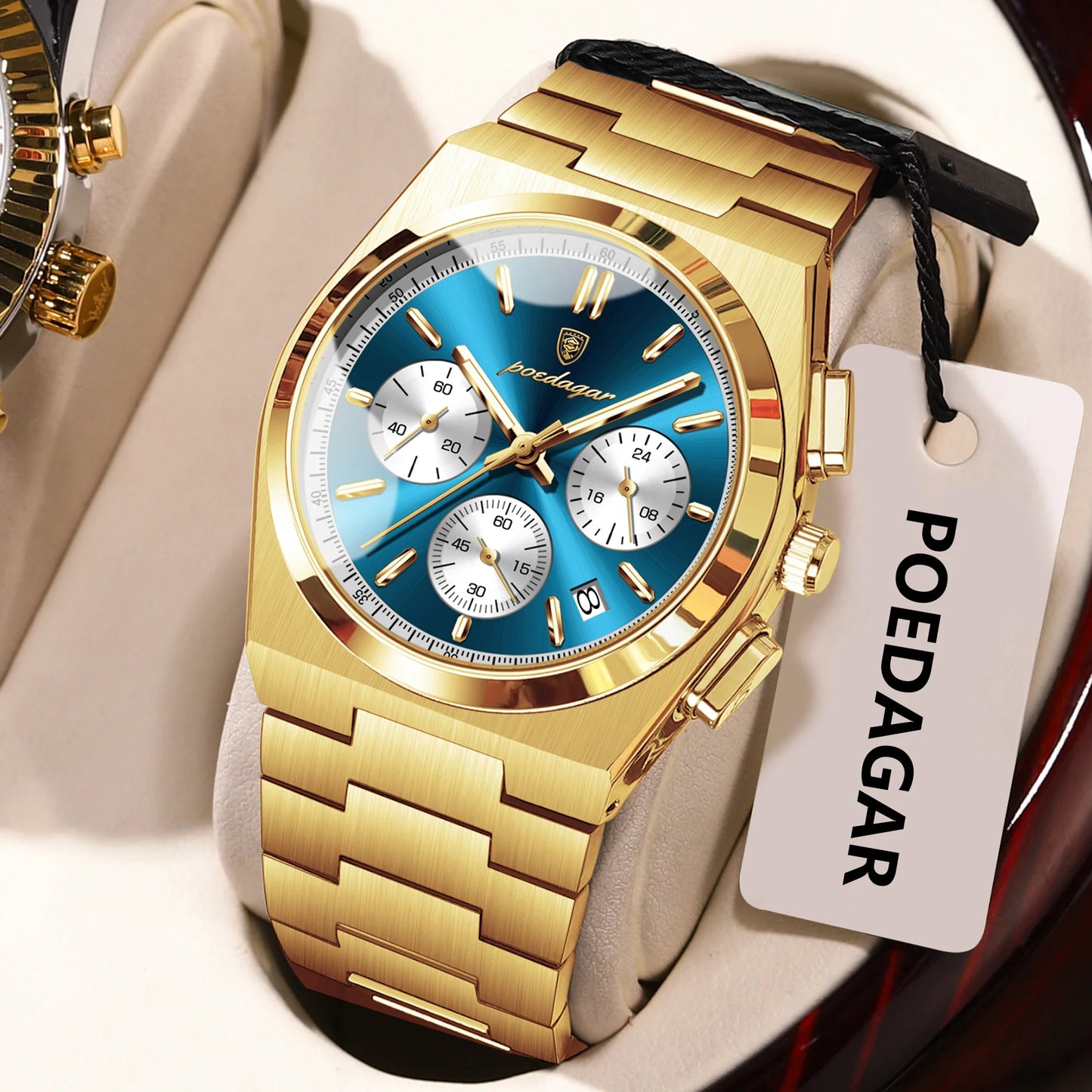 POEDAGAR Luxury Men's Watch Chronograph Date Stainless Steel Casual Man Clock Waterproof Luminous Fashion Quartz Watches For Men