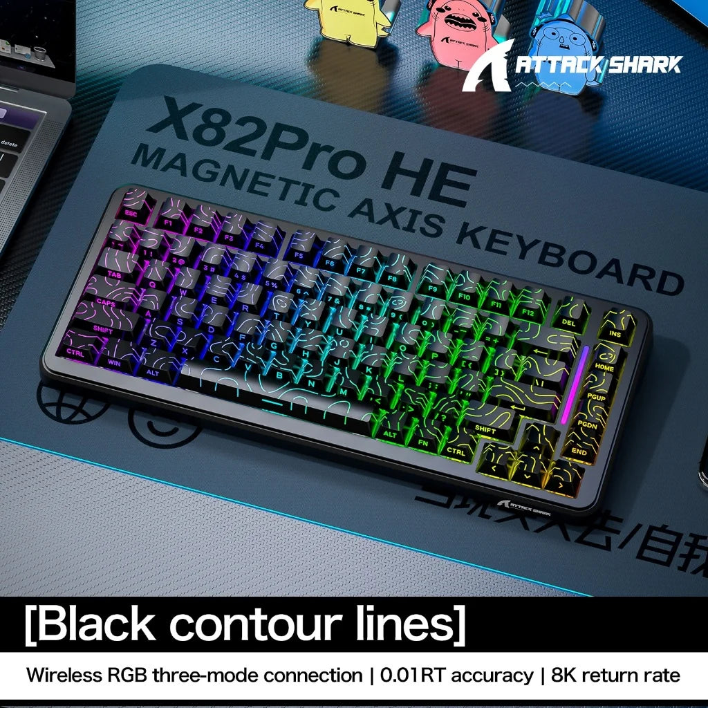 ATTACK SHARK X82Pro HE Wireless Magnetic Axis Gaming Keyboard 8KHz Rate 0.01mm RT Precision 5000mAh Tri Mode RGB 82 Keys PBT