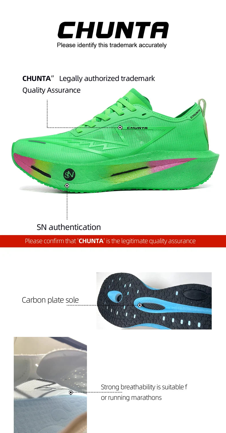 Scarpe da running uomo e donna Chunta con piastra in carbonio, ideali per maratona, sportive, traspiranti, leggere e confortevoli