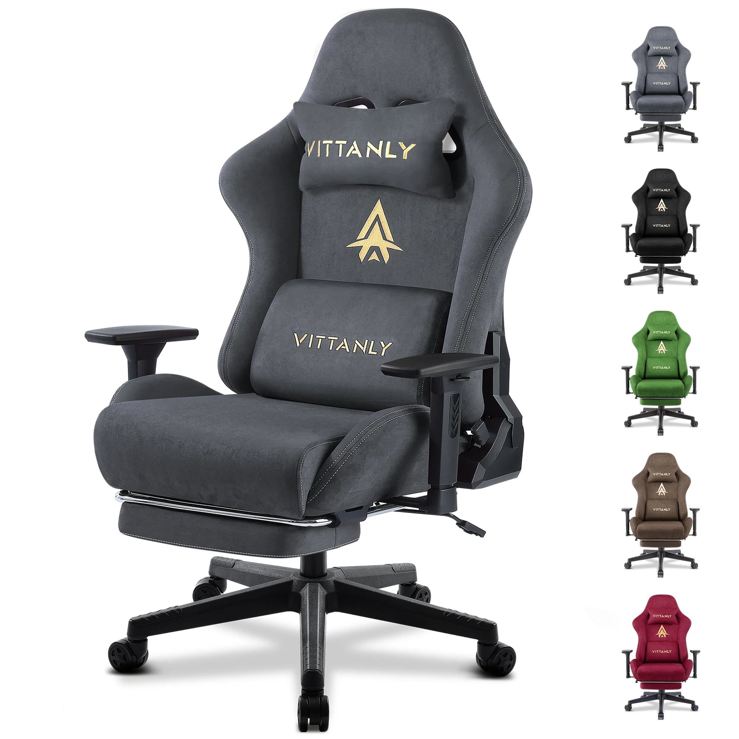 HAPIHAPPY Fashion Gaming Chair Genuine Leather Computer Office Chair with Footrest, Pocket Spring Cushion, Linkage Armrests, Ergonomic Game Chair