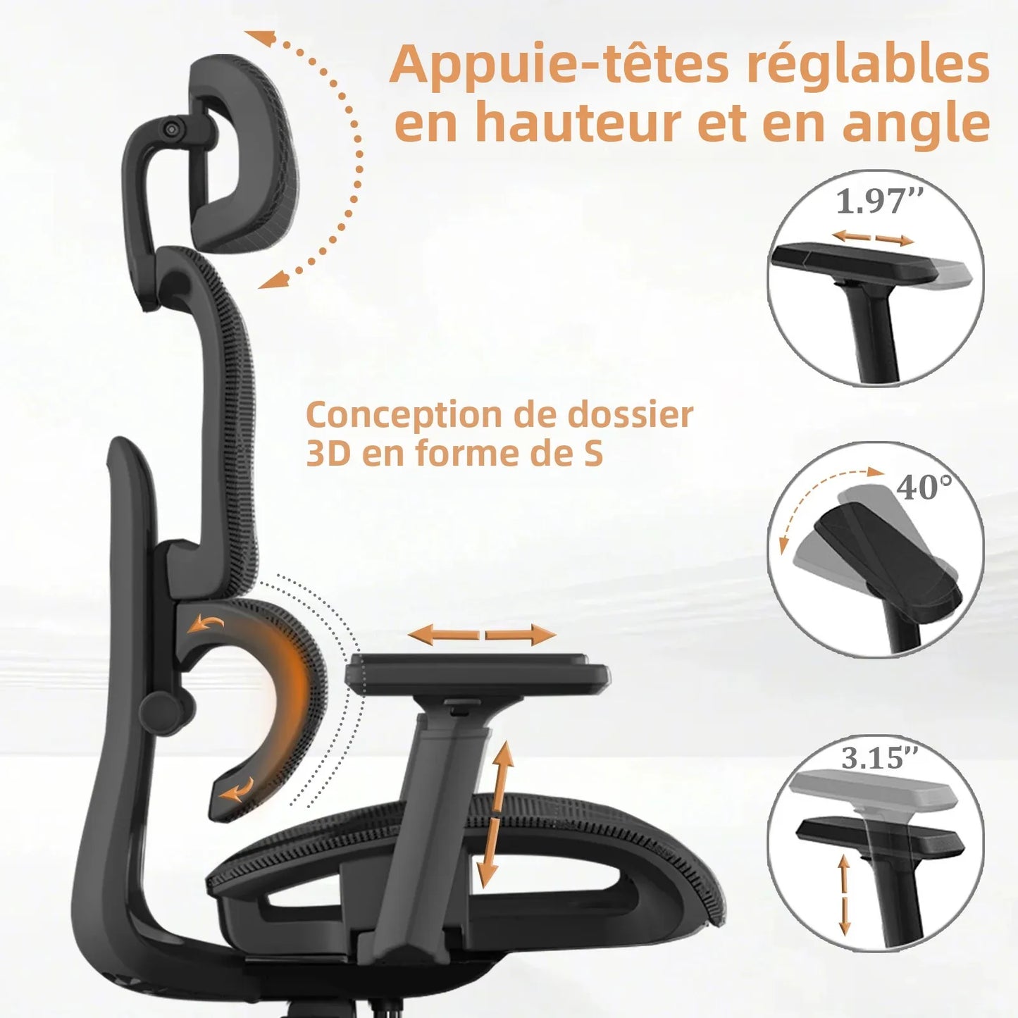 Ergonomic Office Chair Lumbar Support & Neck Pillow Soft Padded Armrests Breathable Mesh Multi-Position Height Adjustment Comfor