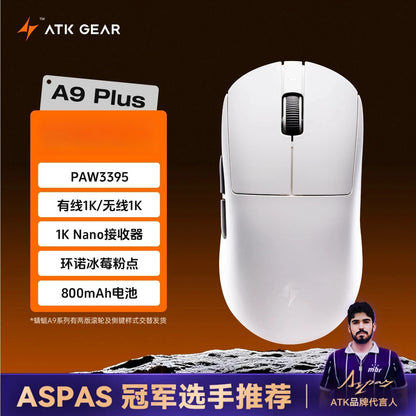 Ratón gaming inalámbrico Bluetooth ATK Dragonfly A9, diseño ergonómico, respuesta rápida, PAW3950 Ultra, 800mAh, ligero, 8KHz, esports