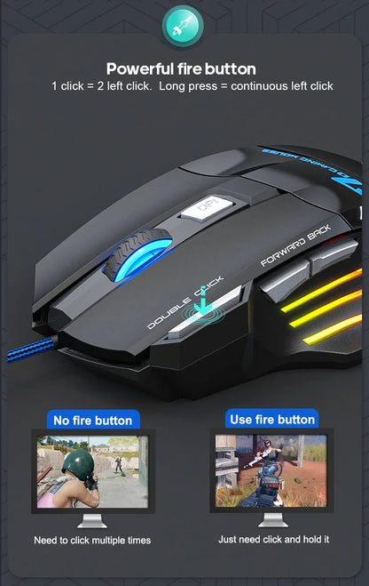 Herná myš USB Wired Gaming Mouse so 4 tlačidlami, ergonomická herná myš 2400DPI s RGB podsvietením a vysokopresným optickým senzorom