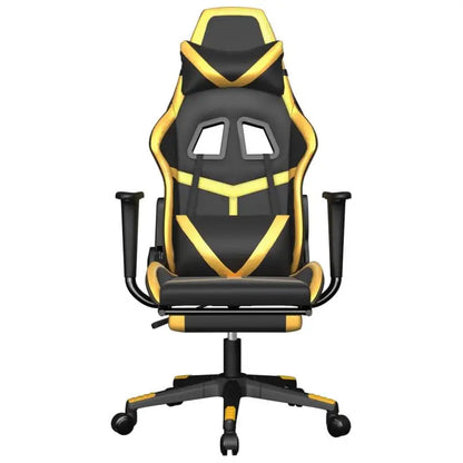 Gaming Chair with Footrest Black & Gold, Reclining Ergonomic Gaming Chair, 360° Swivel Leather Gaming Chair with Adjustable Height and Footrest